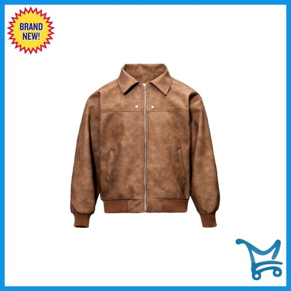 Other - Men's Faux Leather Zip Up Bomber Jacket 90s Vintage Biker Streetwear Coat